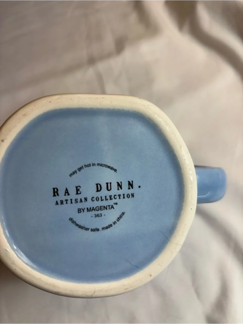 Rae Dunn Light Blue Ceramic Mug with White Base